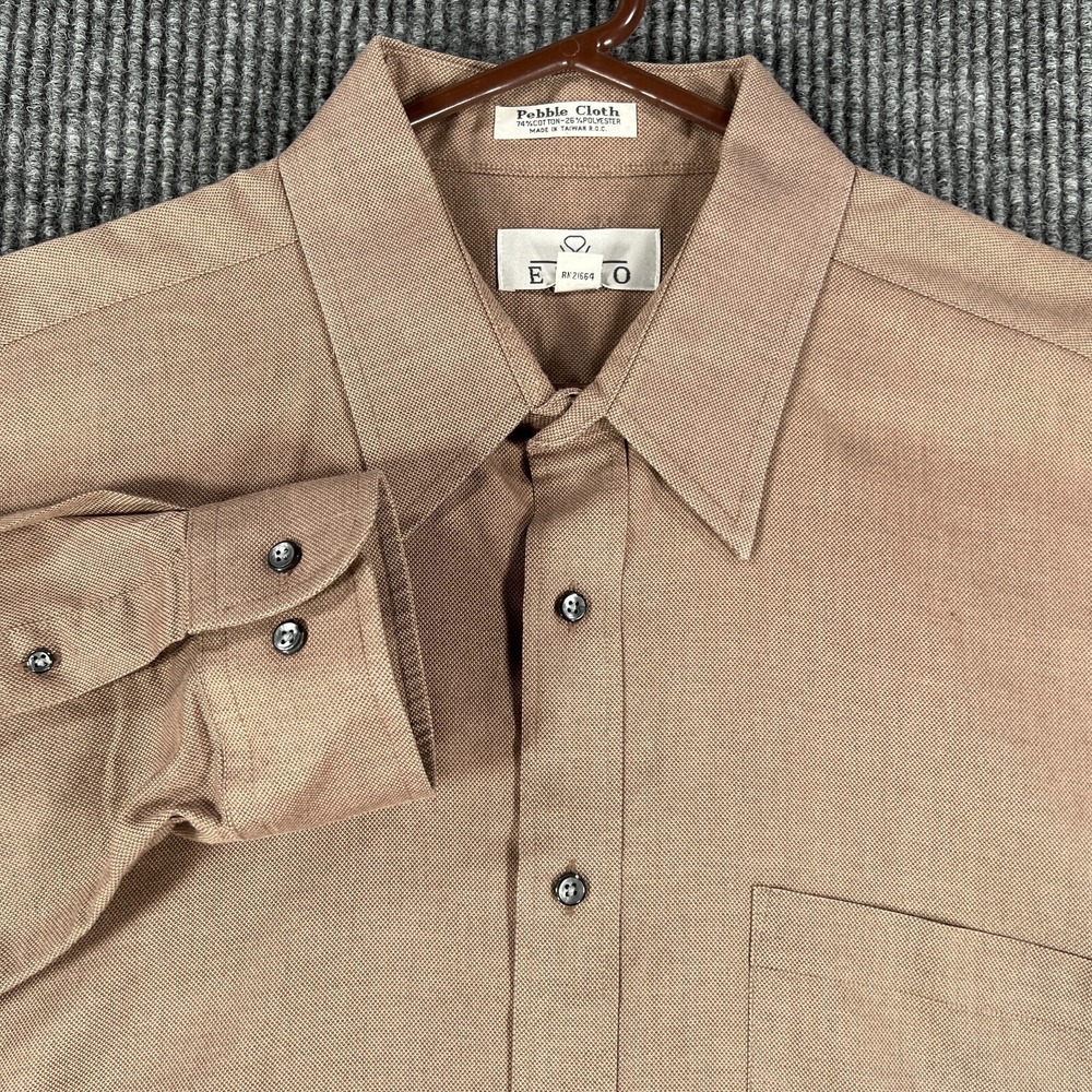 ENRO Mens Shirt 17.5 34-35 Brown Long Sleeve Button Up Pebble Cloth Dress Preppy